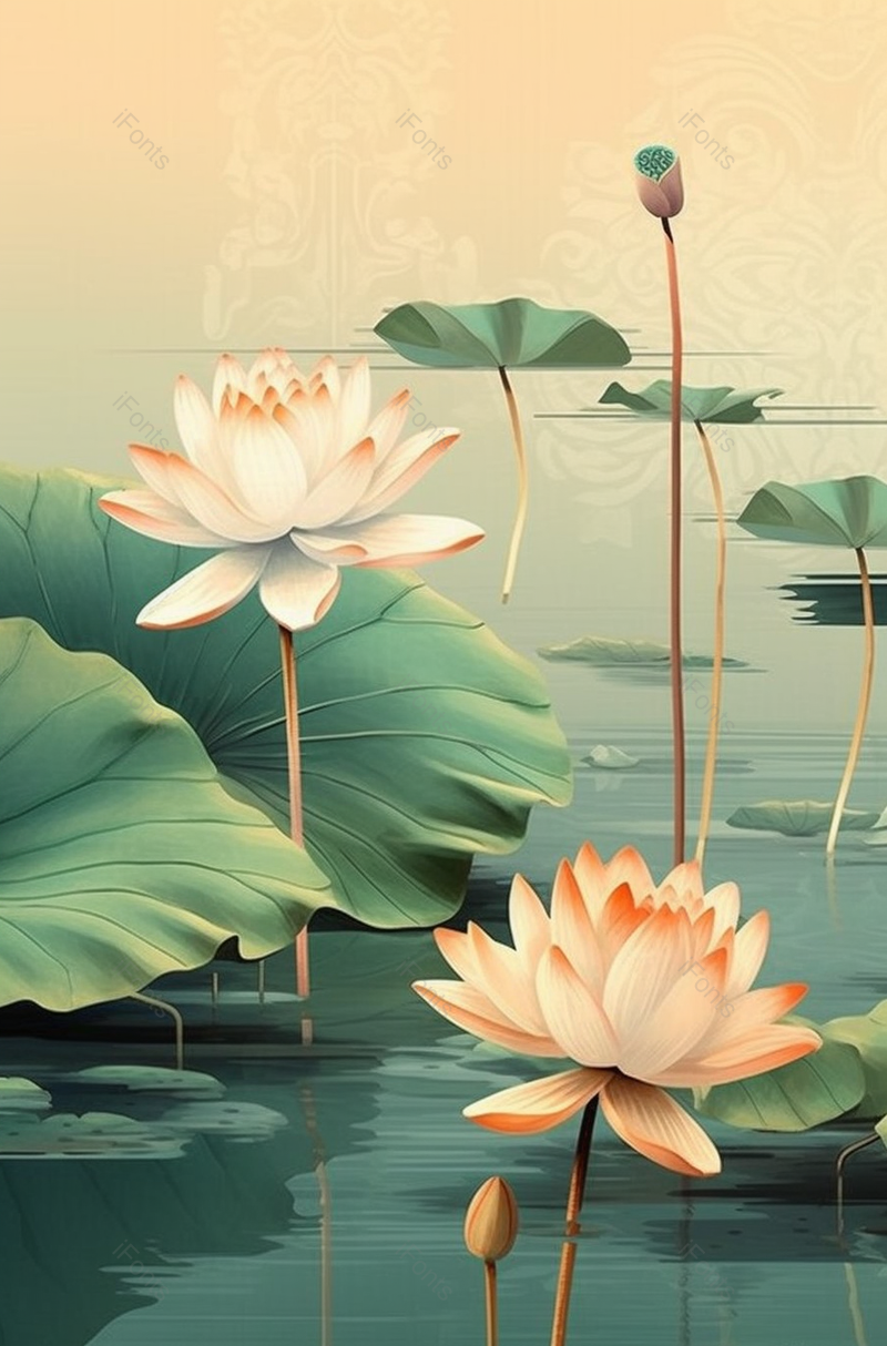 夏天荷花在池塘里绽放中国风工笔画海报背景插画,插画/手绘图,插画/手绘图库,插画/手绘图下载,插画/手绘